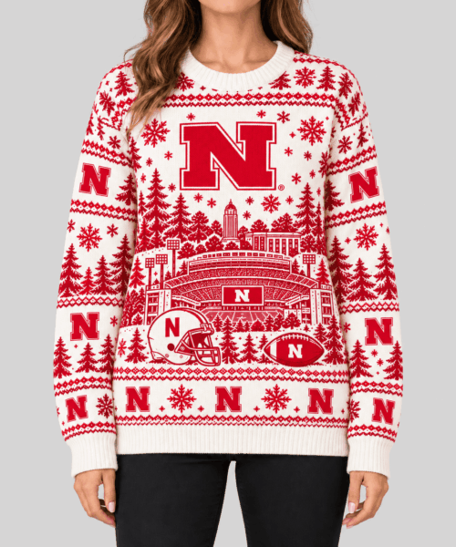 Nebraska Cornhuskers NCAA Stadium Christmas Knit Sweater