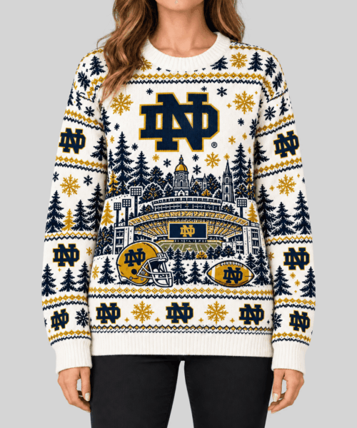 Notre Dame Fighting Irish NCAA Stadium Christmas Knit Sweater