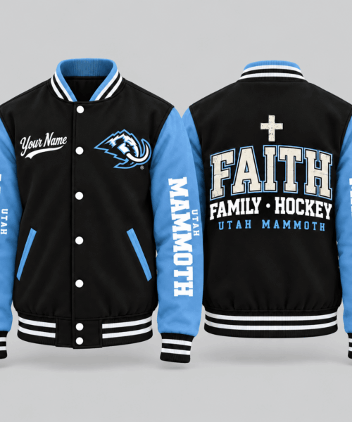 Utah Mammoth NHL Faith Family Football Varsity Jacket