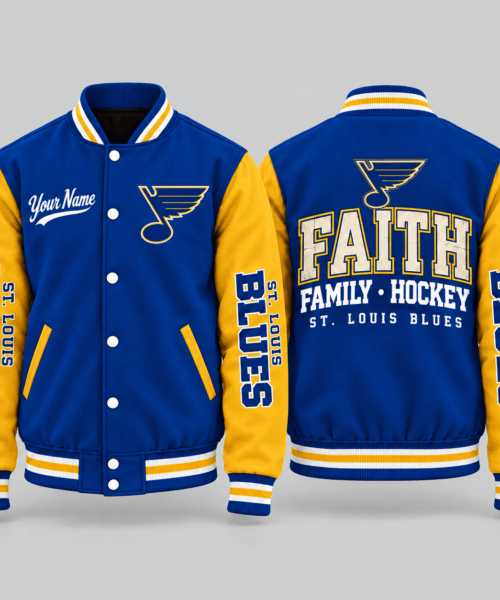 St. Louis Blues NHL Faith Family Football Varsity Jacket