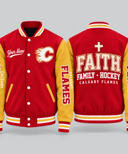 Calgary Flames NHL Faith Family Football Varsity Jacket