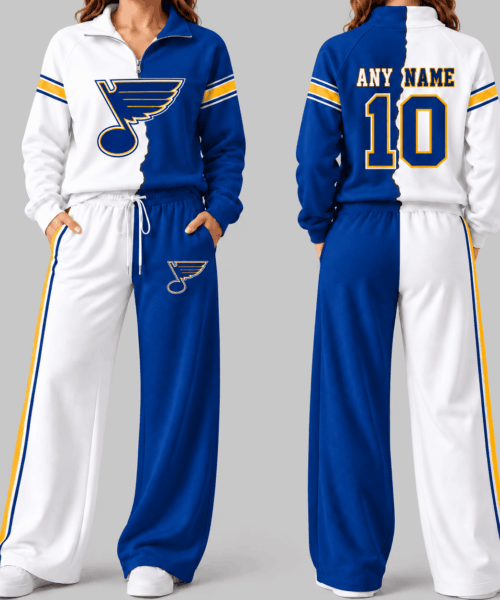 St. Louis Blues NHL Split Color Quarter Zip Wide Leg Set