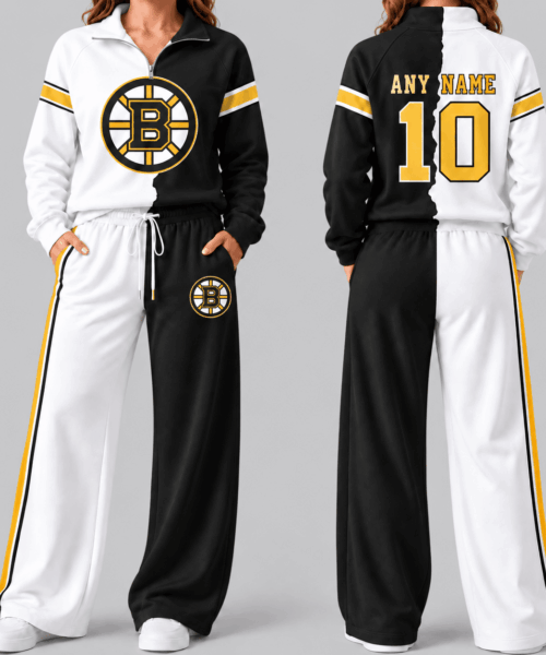 Boston Bruins NHL Split Color Quarter Zip Wide Leg Set