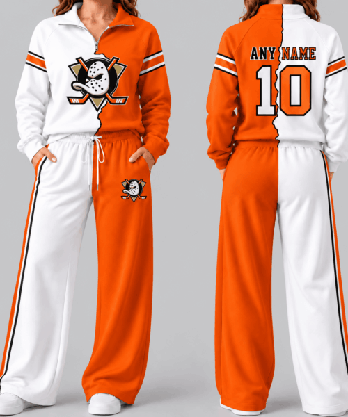 Anaheim Ducks NHL Split Color Quarter Zip Wide Leg Set