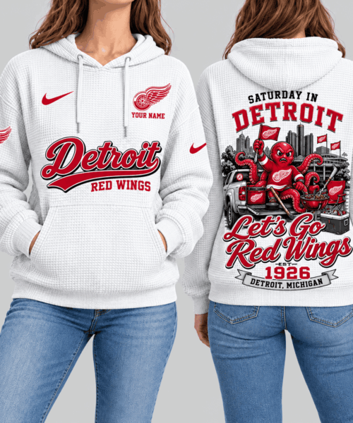 Detroit Red Wings NHL Saturday Gameday Waffle Hoodie