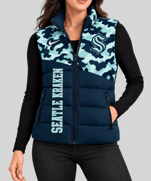 Seattle Kraken NHL Camo Panel Puffer Vest