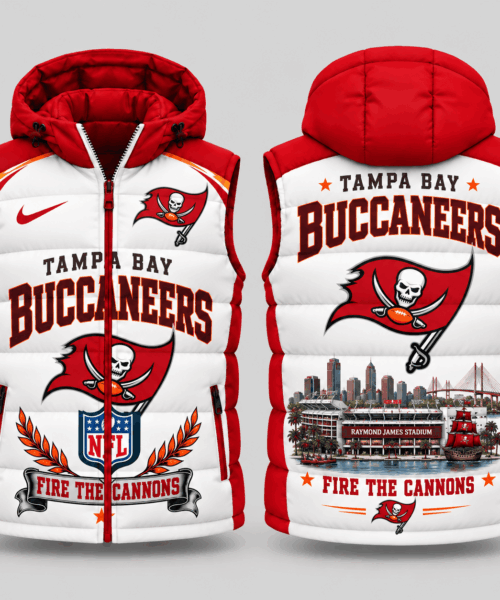 Tampa Bay Buccaneers NFL Winged Crest Hooded Puffer Vest