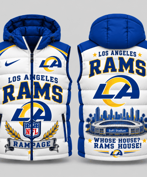 Los Angeles Rams NFL Winged Crest Hooded Puffer Vest