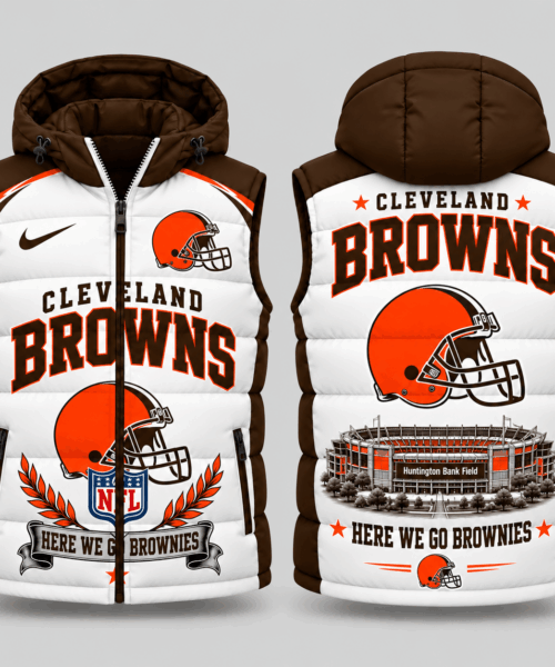 Cleveland Browns NFL Winged Crest Hooded Puffer Vest