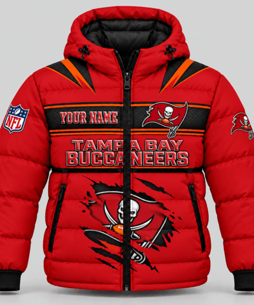 Tampa Bay Buccaneers NFL Torn Logo Hooded Puffer Jacket