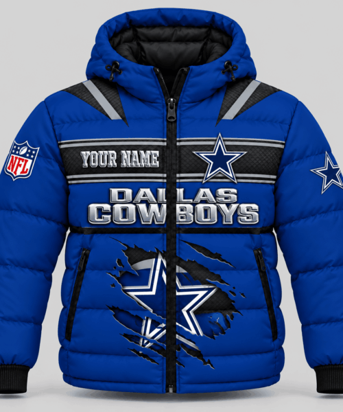 Dallas Cowboys NFL Torn Logo Hooded Puffer Jacket