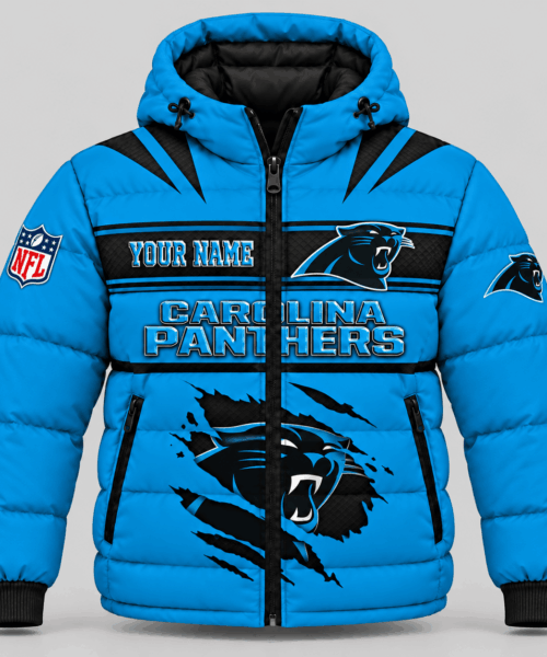 Carolina Panthers NFL Torn Logo Hooded Puffer Jacket