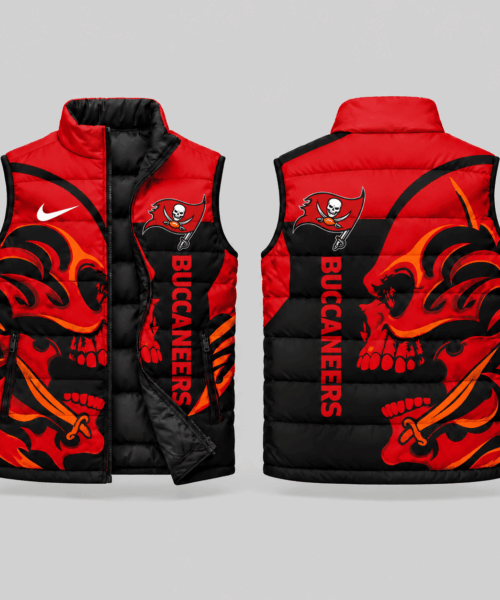 Tampa Bay Buccaneers NFL Skull Logo Puffer Vest
