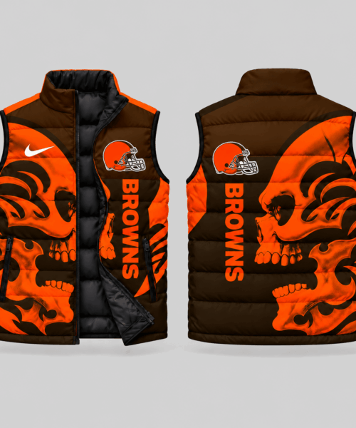 Cleveland Browns NFL Skull Logo Puffer Vest