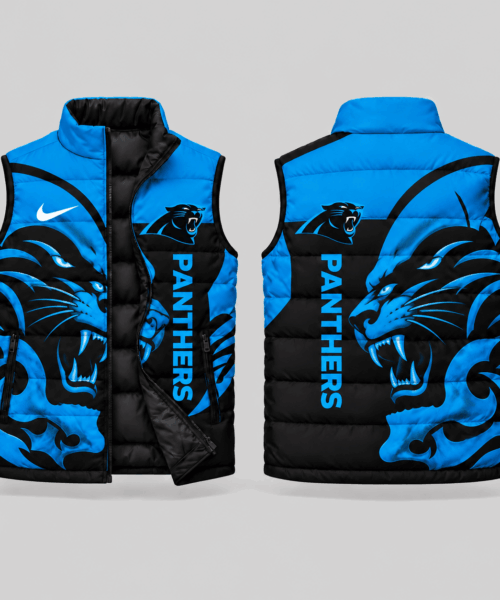 Carolina Panthers NFL Skull Logo Puffer Vest