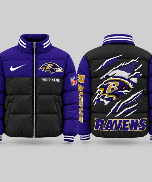Baltimore Ravens NFL Torn Logo Color Block Puffer Jacket