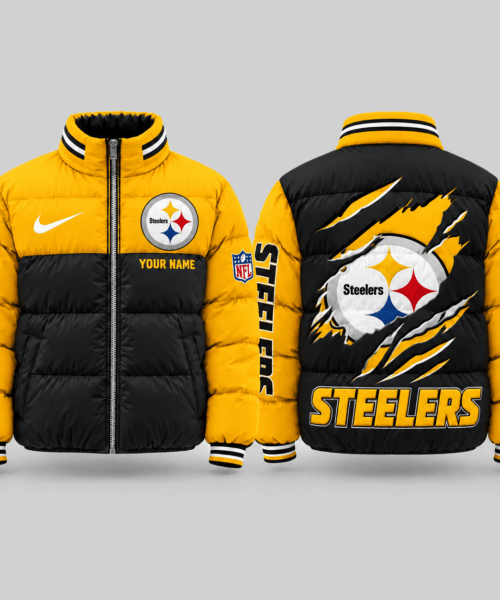 Pittsburgh Steelers NFL Torn Logo Color Block Puffer Jacket
