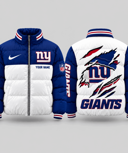 New York Giants NFL Torn Logo Color Block Puffer Jacket