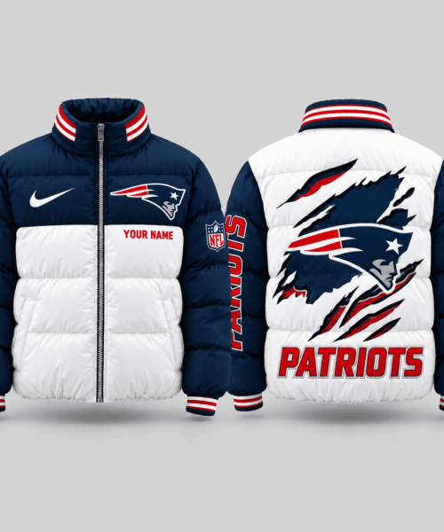 New England Patriots NFL Torn Logo Color Block Puffer Jacket