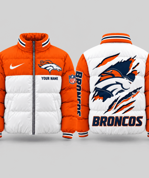 Denver Broncos NFL Torn Logo Color Block Puffer Jacket