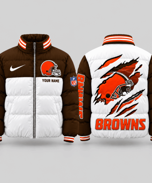 Cleveland Browns NFL Torn Logo Color Block Puffer Jacket