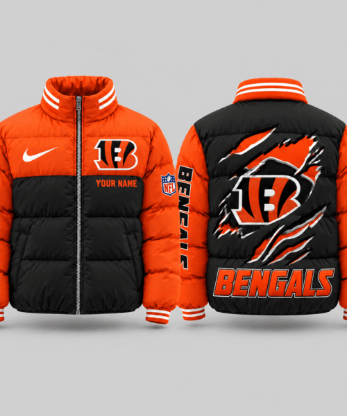 Cincinnati Bengals NFL Torn Logo Color Block Puffer Jacket