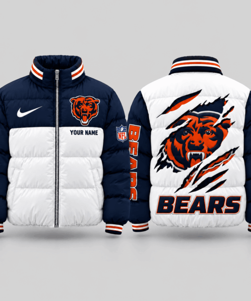 Chicago Bears NFL Torn Logo Color Block Puffer Jacket