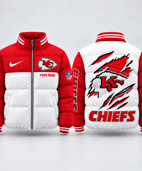 Kansas City Chiefs NFL Torn Logo Color Block Puffer Jacket