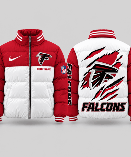 Atlanta Falcons NFL Torn Logo Color Block Puffer Jacket