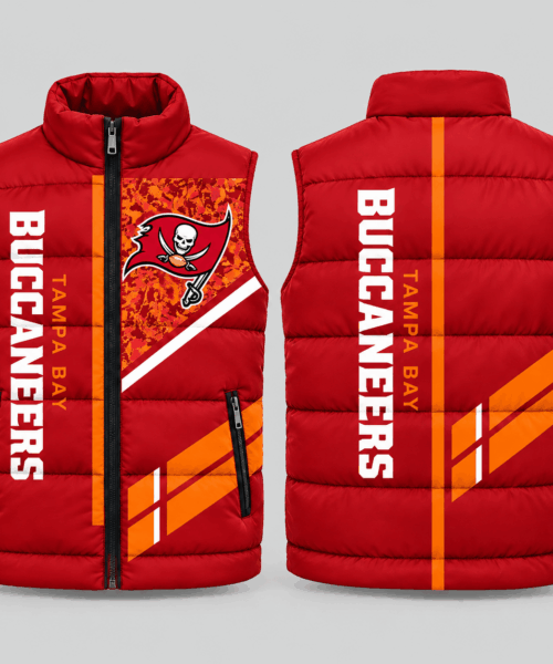 Tampa Bay Buccaneers NFL Diagonal Stripe Wordmark Puffer Vest