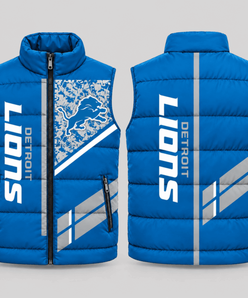 Detroit Lions NFL Diagonal Stripe Wordmark Puffer Vest