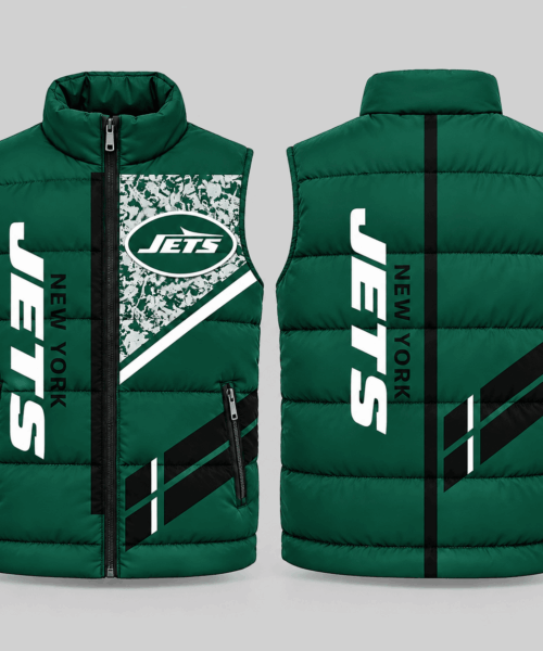 New York Jets NFL Diagonal Stripe Wordmark Puffer Vest