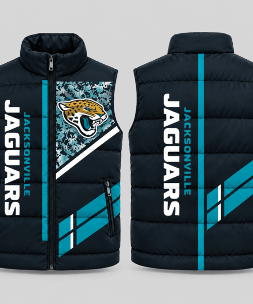 Jacksonville Jaguars NFL Diagonal Stripe Wordmark Puffer Vest