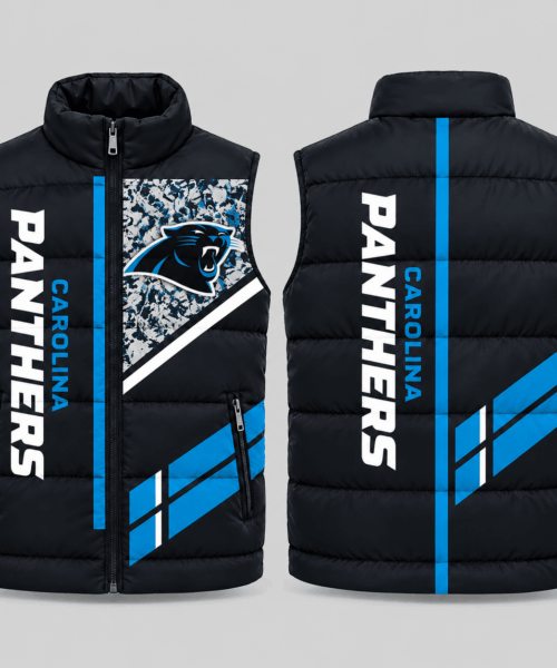 Carolina Panthers NFL Diagonal Stripe Wordmark Puffer Vest