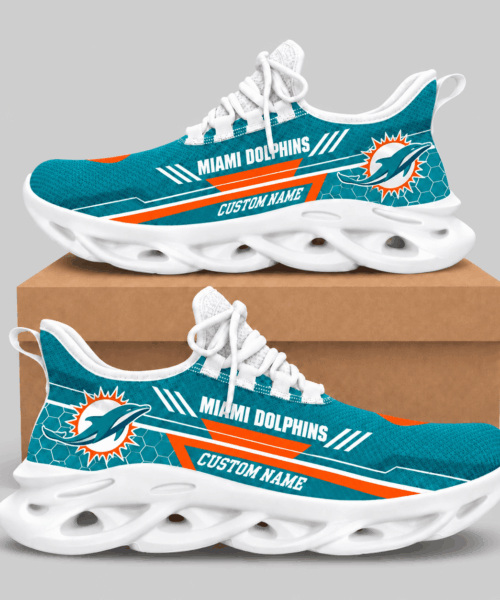 Miami Dolphins NFL Custom Name Wave Sole Sneakers