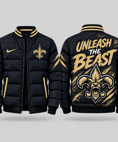 New Orleans Saints NFL Roaring Mascot Puffer Bomber Jacket