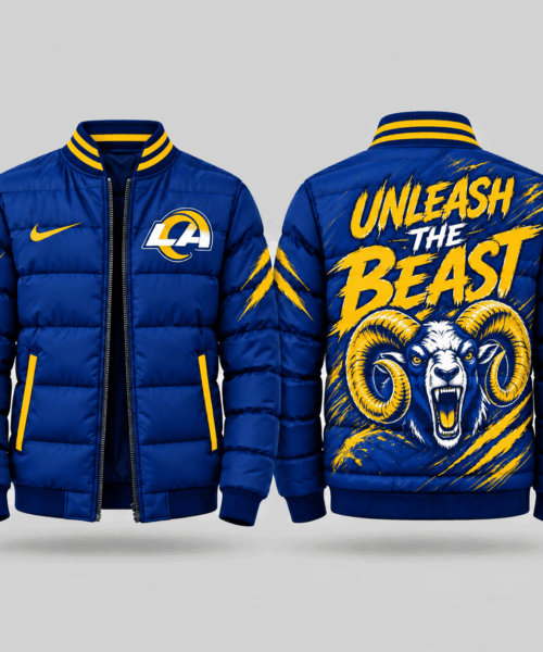 Los Angeles Rams NFL Roaring Mascot Puffer Bomber Jacket