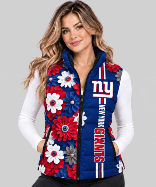New York Giants NFL 3D Floral Puffer Vest