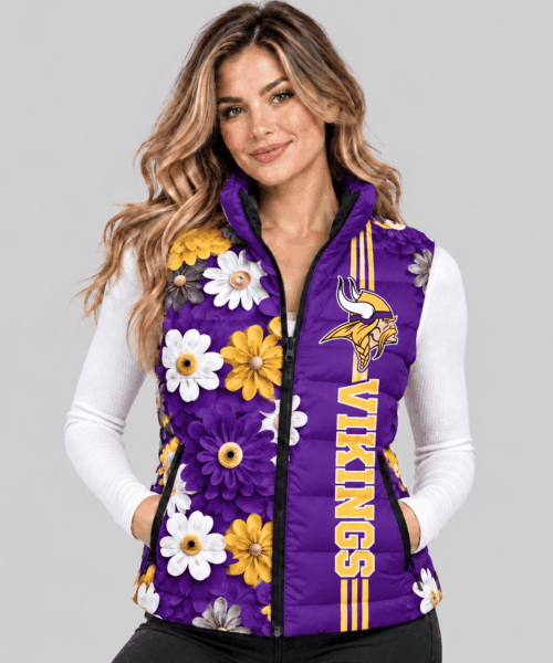 Minnesota Vikings NFL 3D Floral Puffer Vest
