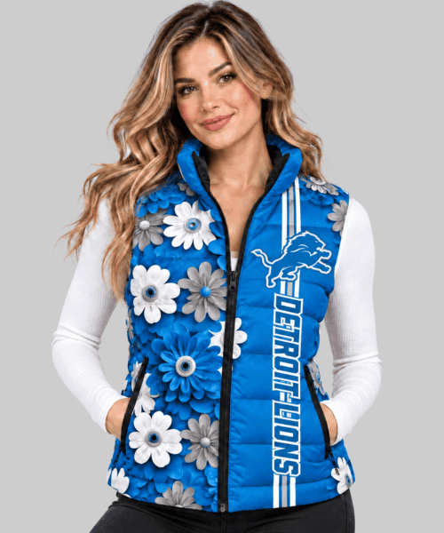 Detroit Lions NFL 3D Floral Puffer Vest