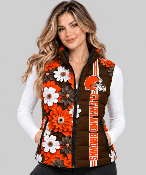 Cleveland Browns NFL 3D Floral Puffer Vest