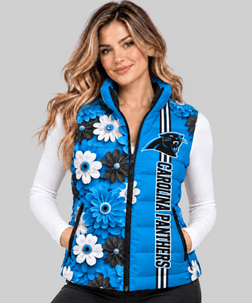 Carolina Panthers NFL 3D Floral Puffer Vest