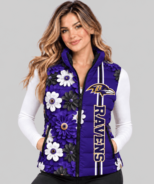 Baltimore Ravens NFL 3D Floral Puffer Vest