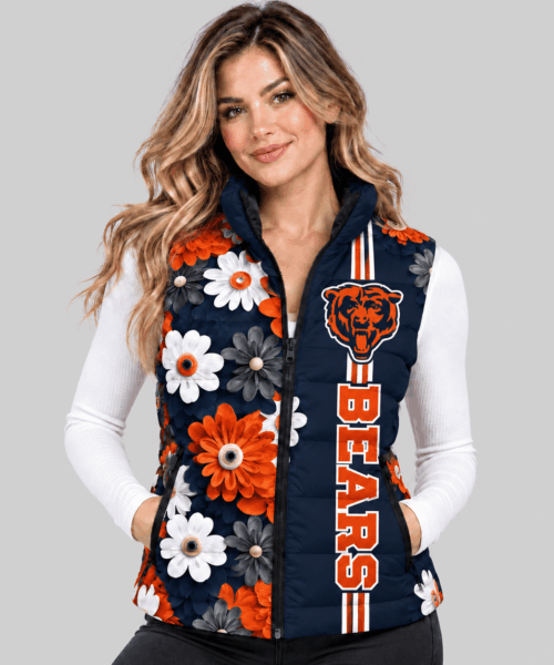 Chicago Bears NFL 3D Floral Puffer Vest