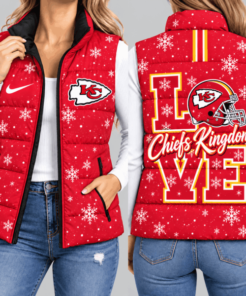 Kansas City Chiefs NFL Snowflake Love Puffer Vest