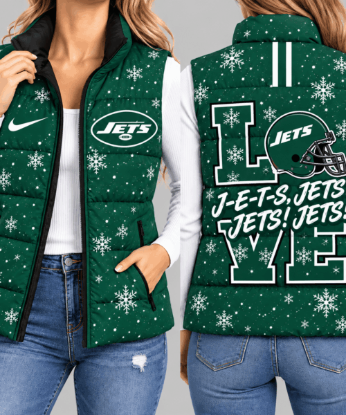 New York Jets NFL Snowflake Love Puffer Vest