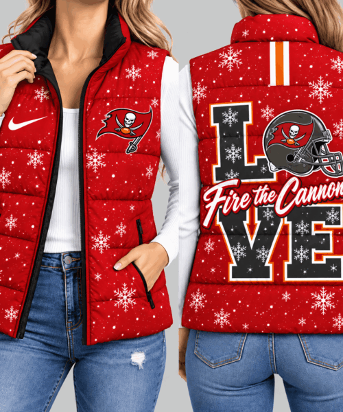 Tampa Bay Buccaneers NFL Snowflake Love Puffer Vest