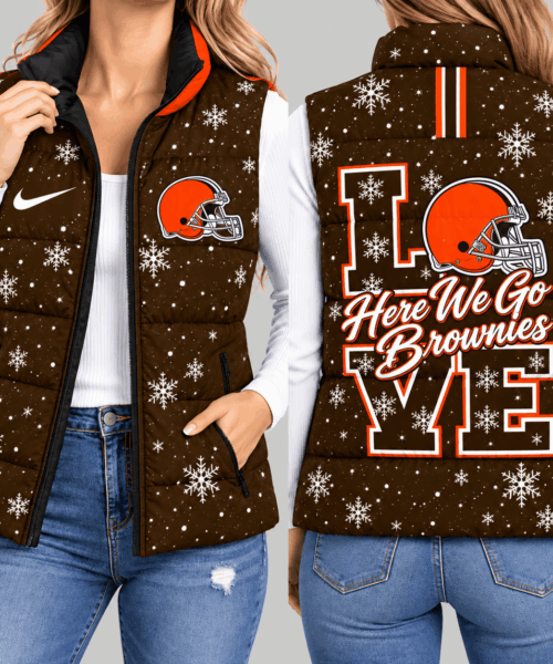 Cleveland Browns NFL Snowflake Love Puffer Vest
