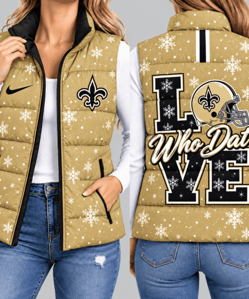 New Orleans Saints NFL Snowflake Love Puffer Vest