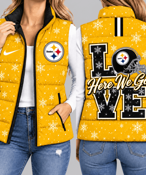 Pittsburgh Steelers NFL Snowflake Love Puffer Vest